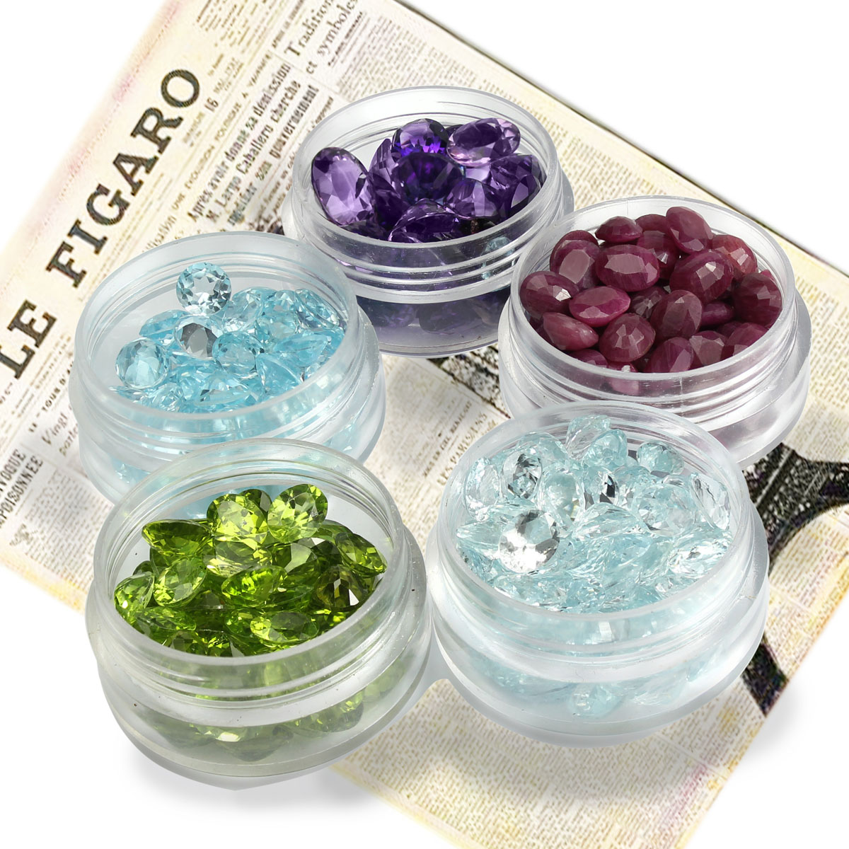 Aquamarin, Rubin, Amethyst, Topasblau, Peridot