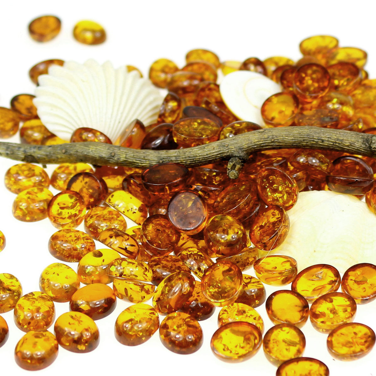 Calibrated amber cabochons