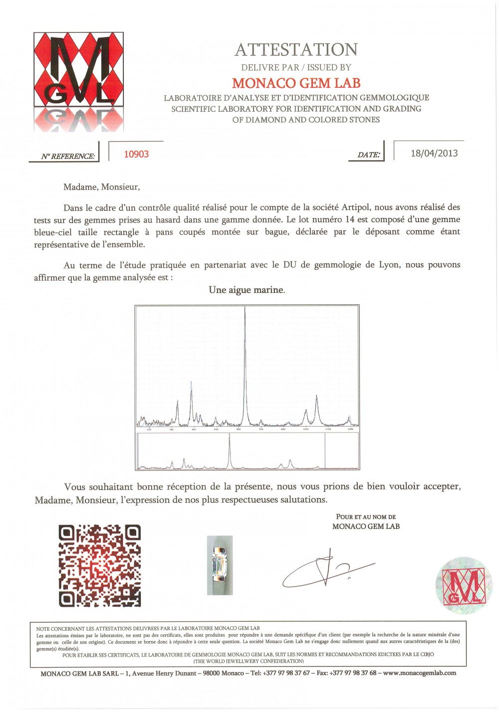 Certificat d'authenticité - Aigue-marine